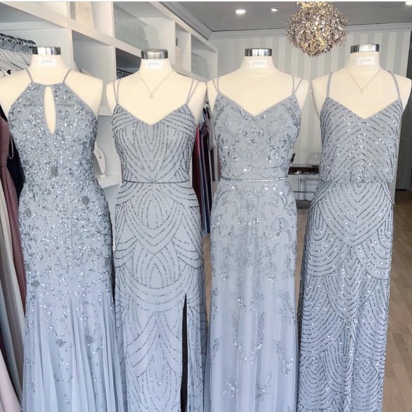 Adrianna Papell slate beaded blouson long dress - Picture 2 of 5